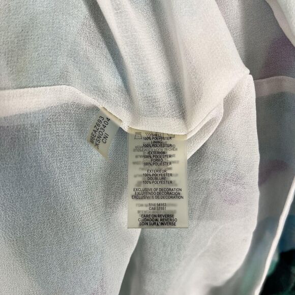 Calvin Klein Blouse Womens Medium Blue Floral Split Neck Chain Tassel Sheer - Picture 12 of 16